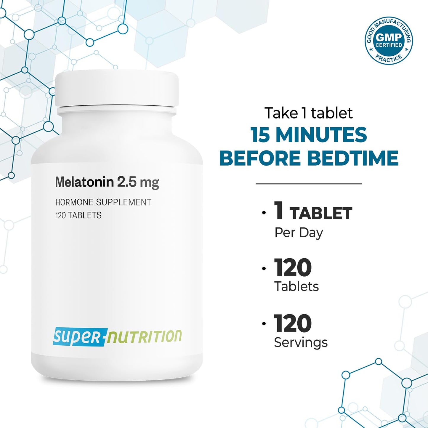 Supersmart Melatonin 2.5mg Ultra Fast Acting Natural Melatonin Fast Dissolve Supplement Tablets 60 Tablets