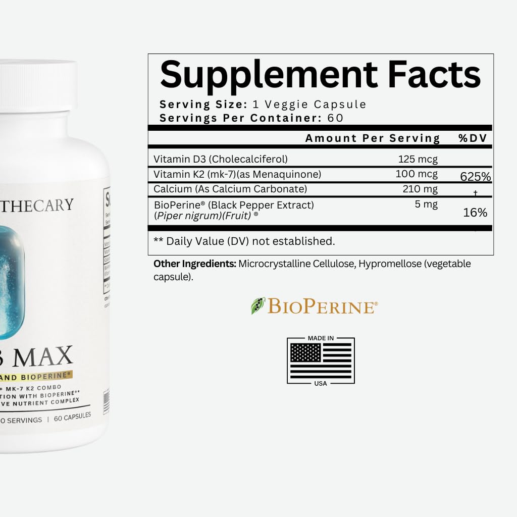 Dear Apothecary Vitamin D3 K2 Supplement 5000 IU with MK-7 100mcg, 60 Capsules