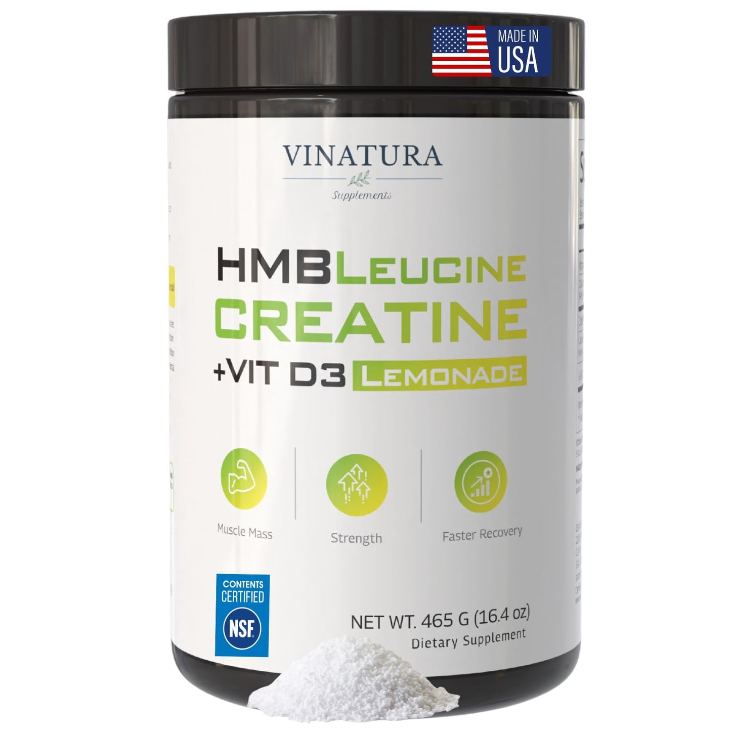 VINATURA Creatine HMB Powder with Leucine Supplements - Muscle Defense, 16.4
