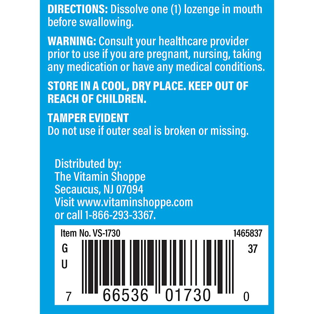 The Vitamin Shoppe Vitamin B12 1000mcg Lozenge, Energy Production, Nervous System & Red Blood Cell Support, Daily B Vitamin, 1 Count