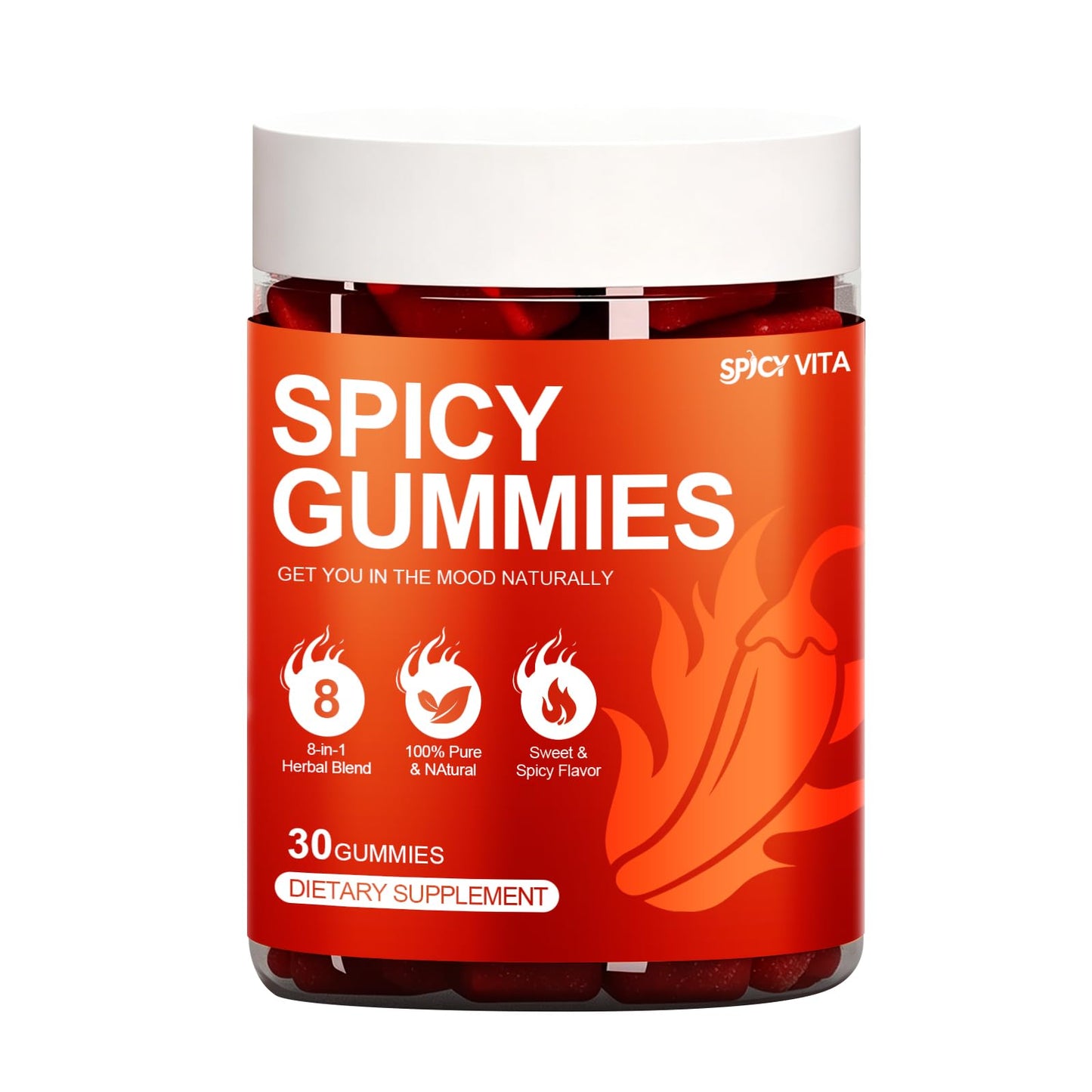 CORTISOL DRINK Spicy Hot Peach Gummies for Natural Mood Support, Female Vitality & Energy, with Muira Puama, Chili Pepper & Maca, 30 Gummies