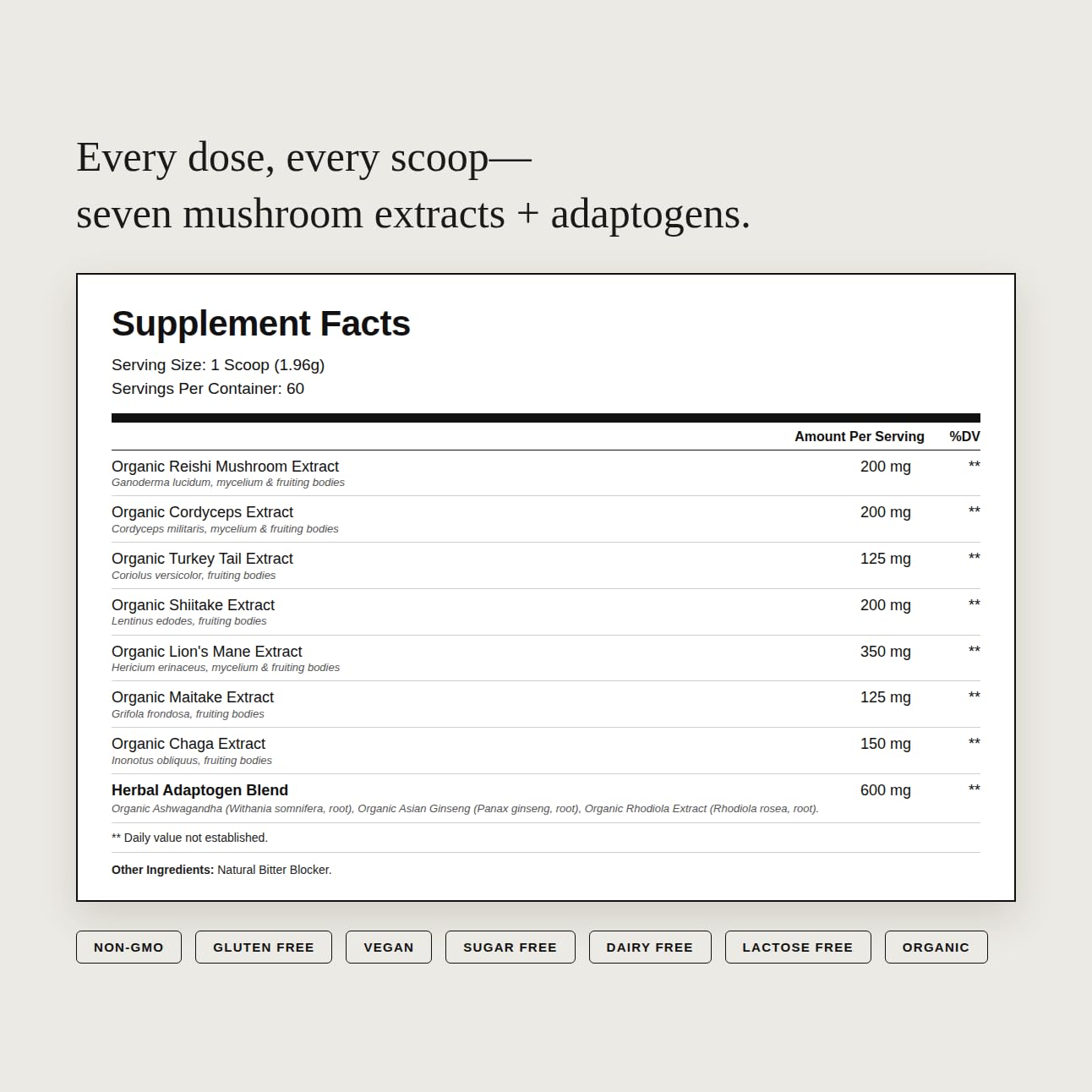 Dear Apothecary Daily Mushrooms+ Organic Mushroom Powder 4.2 Ounce