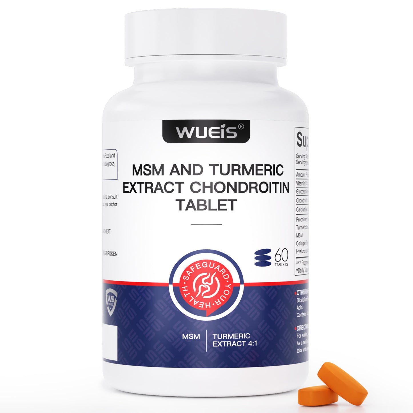 WUEIS Turmeric Glucosamine MSM Joint Supplement with Vitamin D3, Collagen Type II & Hyaluronic Acid, 60 Tablets
