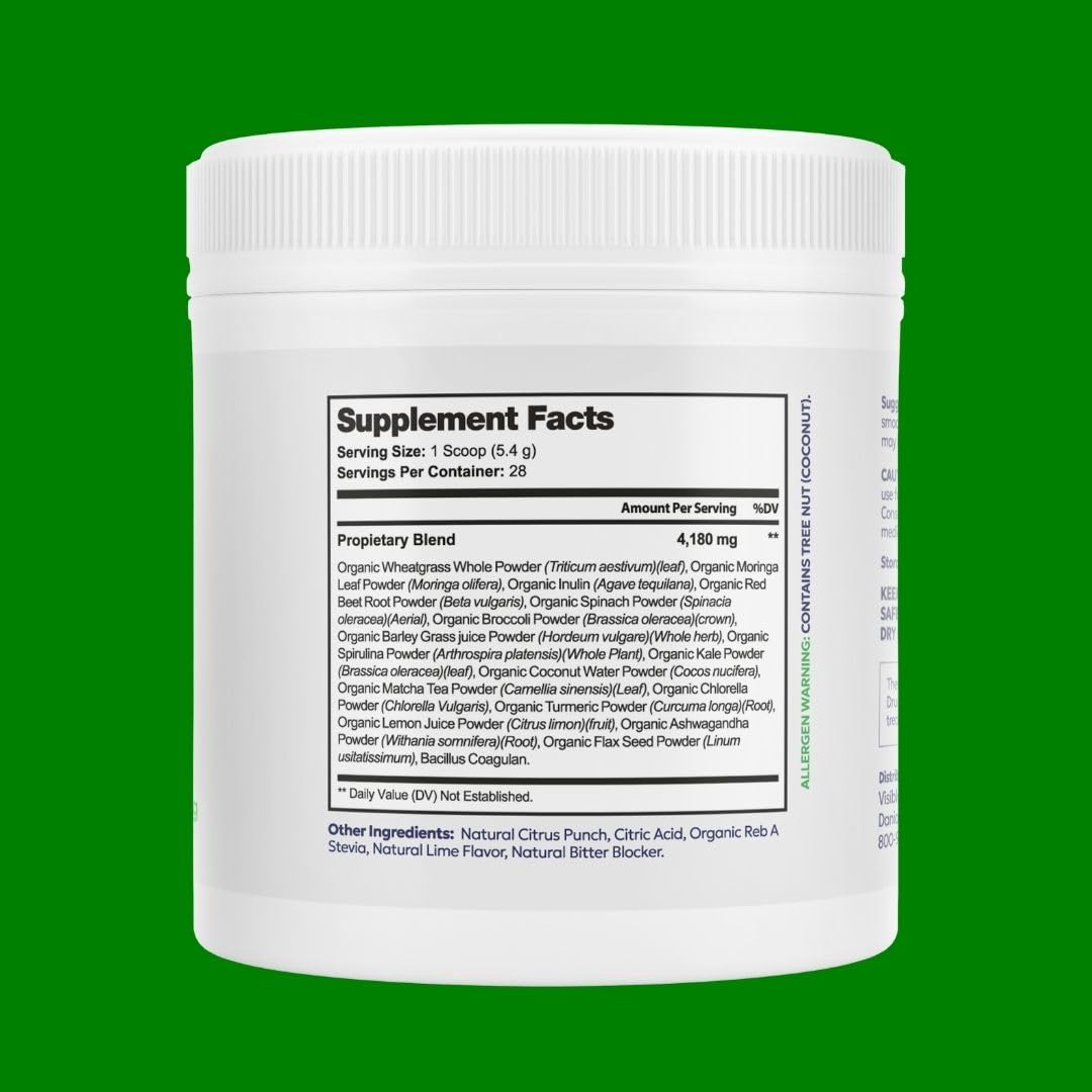 Visible Science Super Greens Powder – Superfoods for Detox, Energy & Immunity, 30 Scoops per Jar