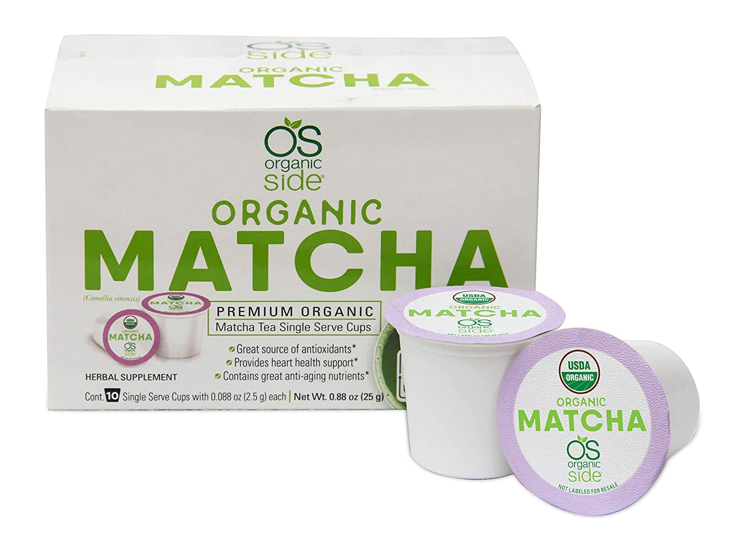 OS Organic Side Greenside Detox Herbal Tea Matcha Powder, 10 Count