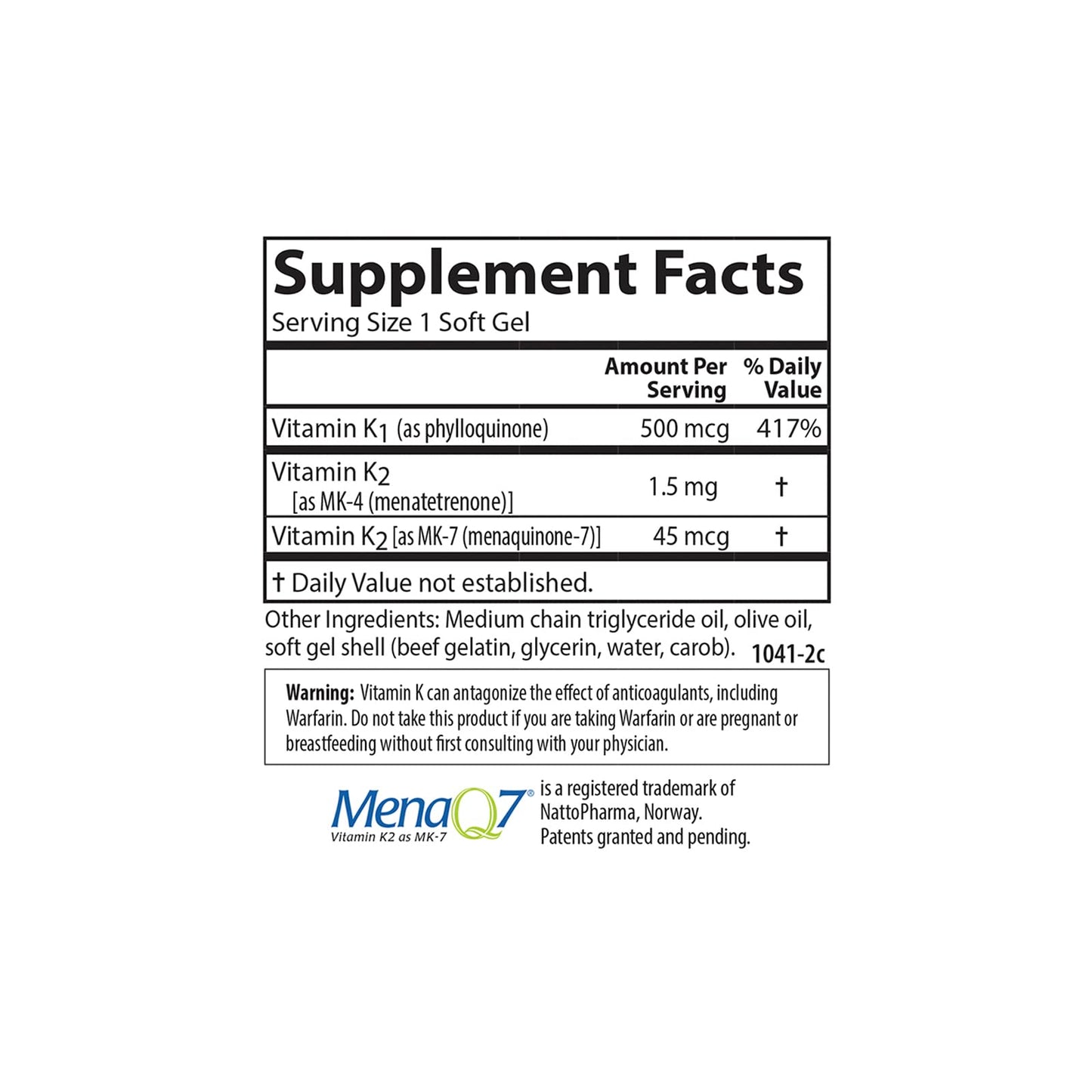 Carlson K Complete Vitamin K-1, K2 as MK-4 Softgel 45 Count