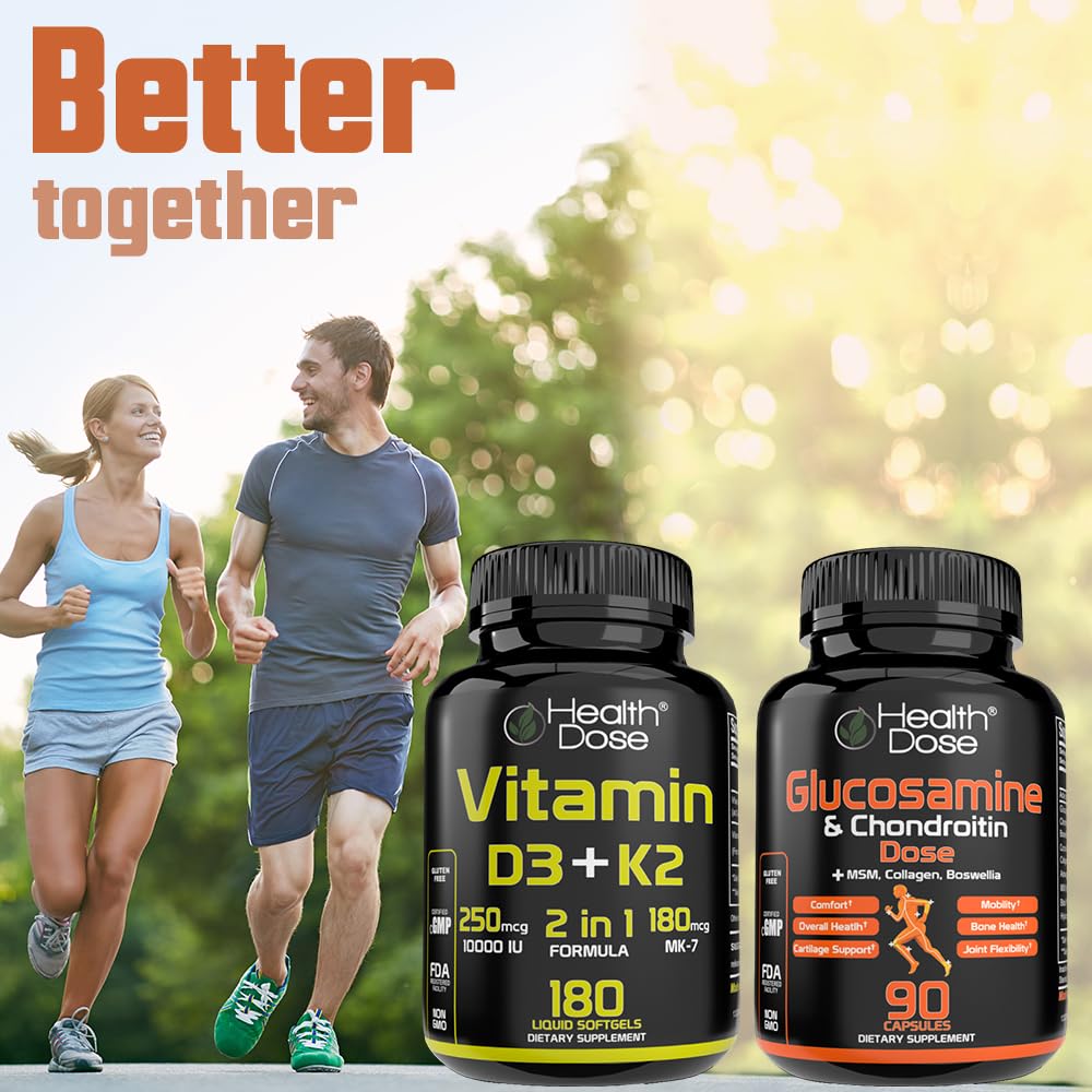 Health Dose Vitamin D3 10,000 IU + K2 (MK7) Supplement Softgels 180