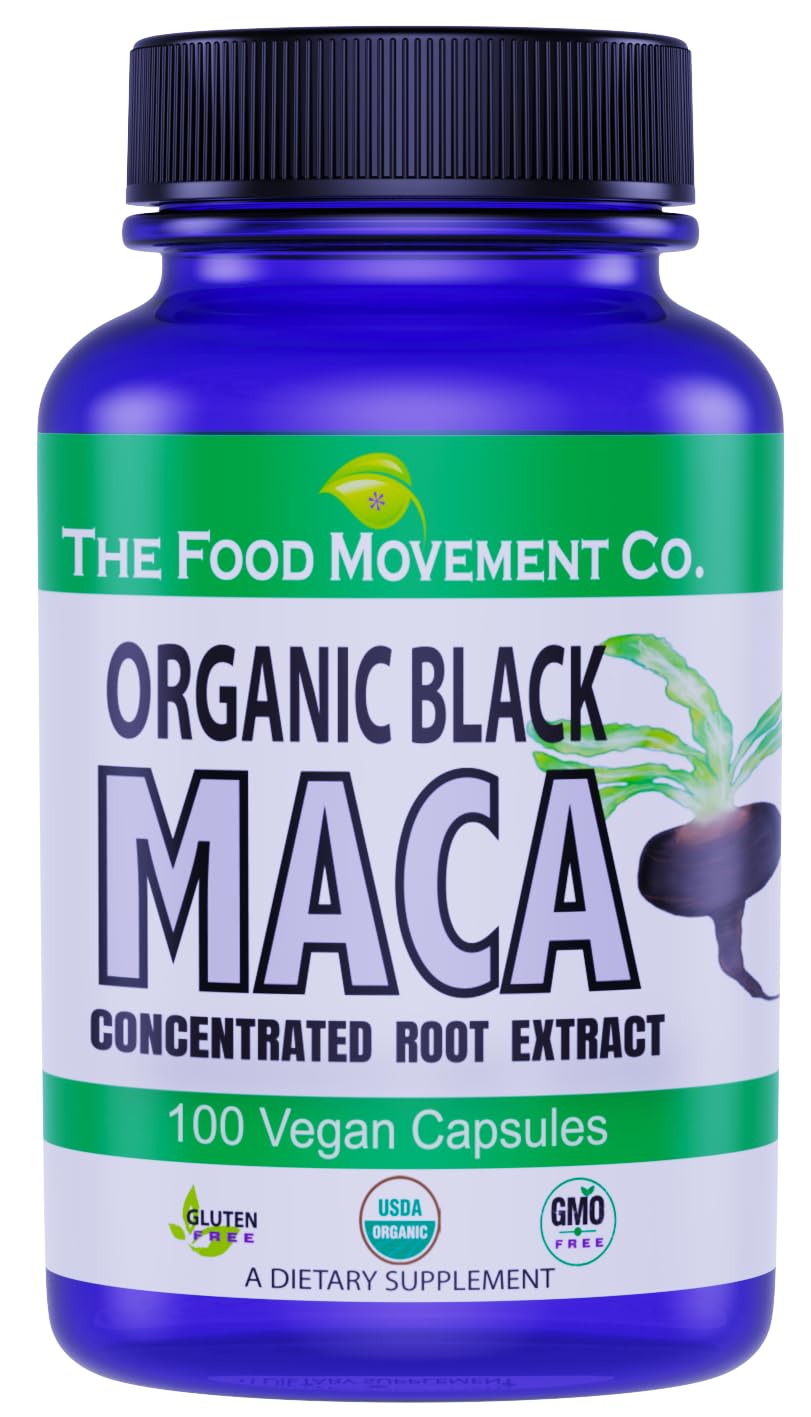 THE FOOD MOVEMENT CO. Black Maca 500mg Capsules, 100 Count