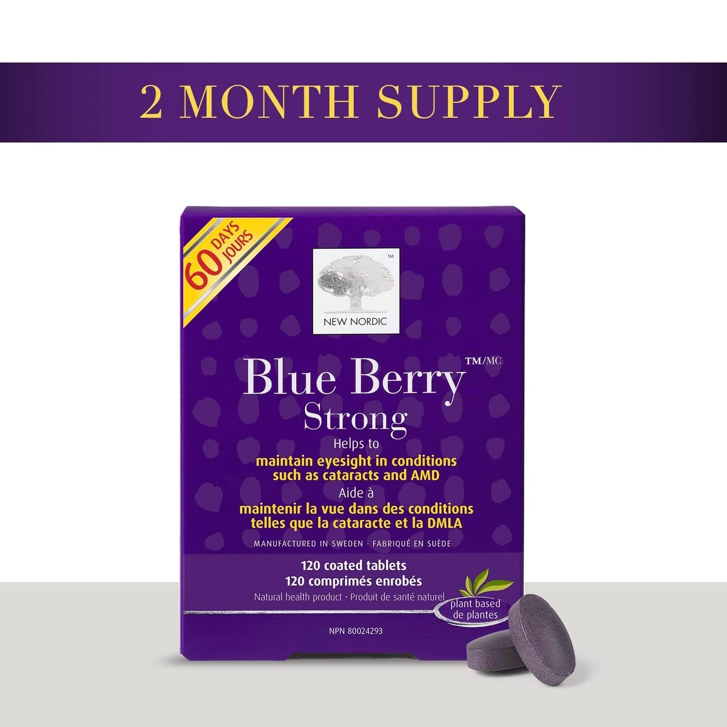 NEW NORDIC Blue Berry Eye Vitamin Supplement Daily Vision Support Tablet 60 Count