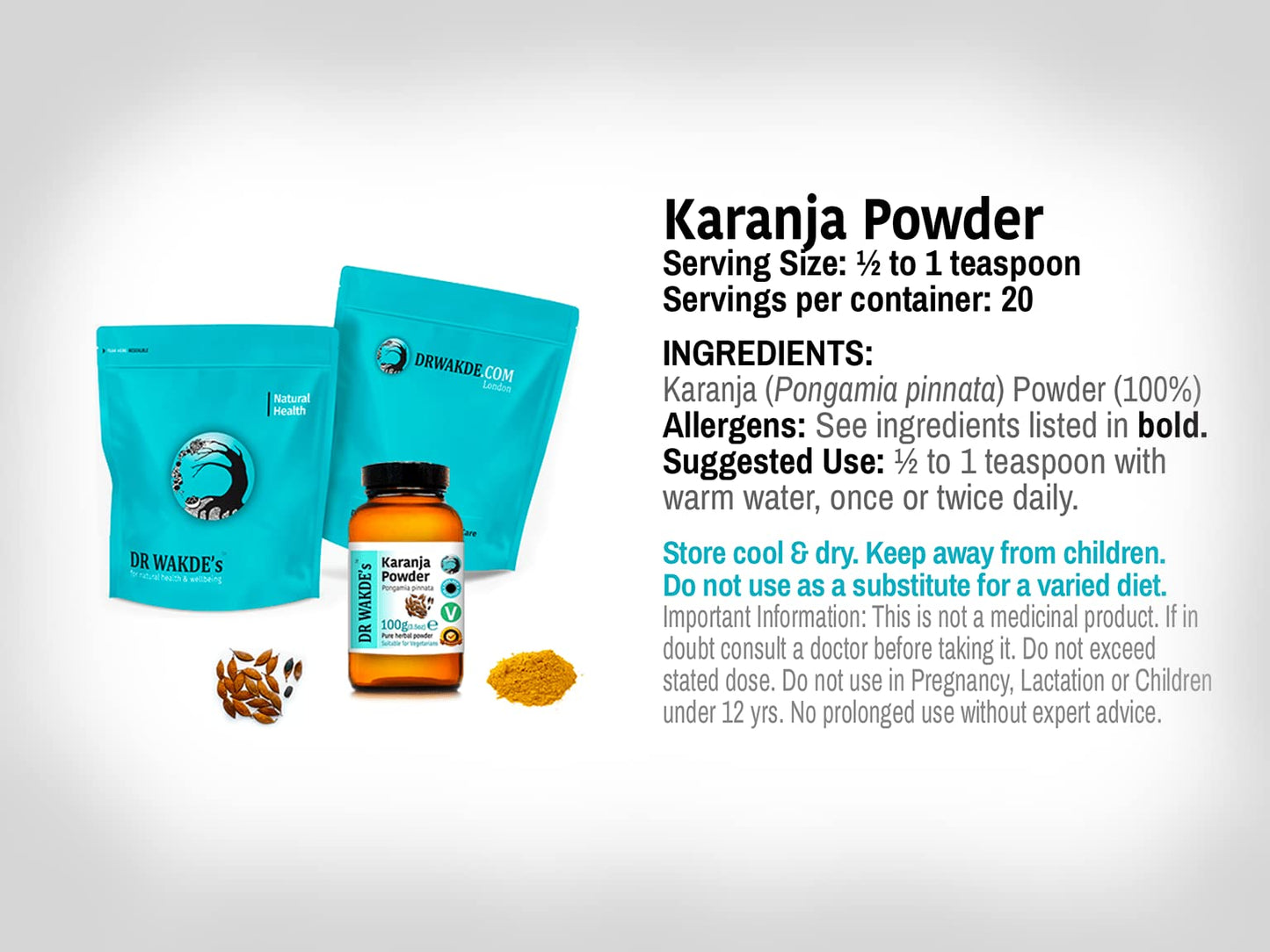 DR WAKDE's Karanja Powder (Pongamia pinnata), 17.64 oz