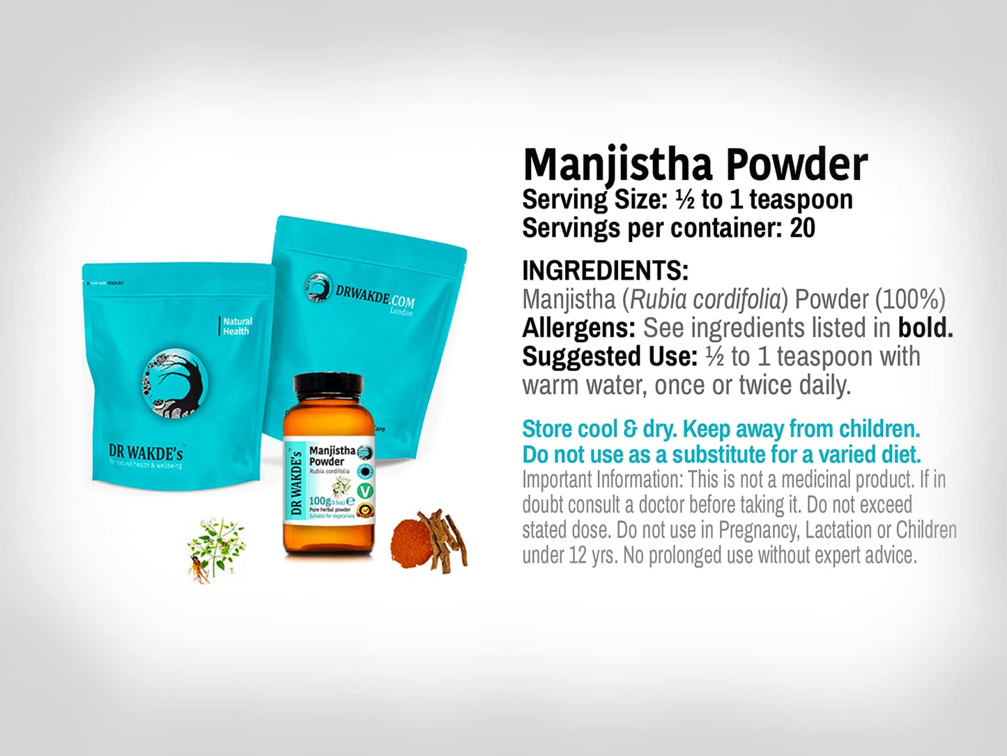 DR WAKDE'S Manjistha Powder 3.53 Ounce Pack of 1