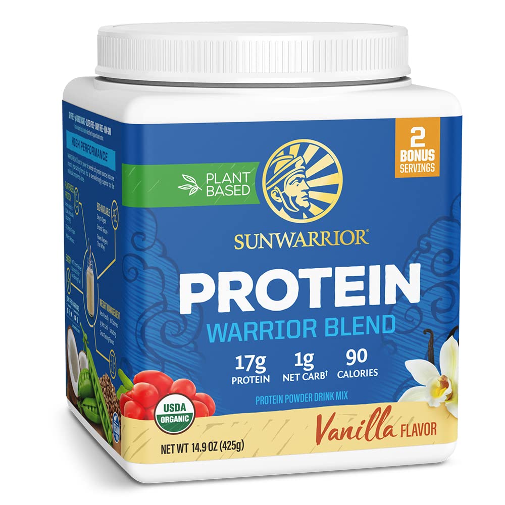 Sunwarrior Organic Plant Based Protein Powder Vanilla Flavored with BCAA Amino Acids & Hemp Seed Pea Blend, 17 Servings