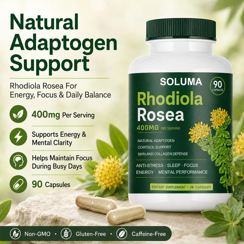 Soluma Rhodiola Rosea Energy, Stress & Mental Focus Support Capsule 1 Count