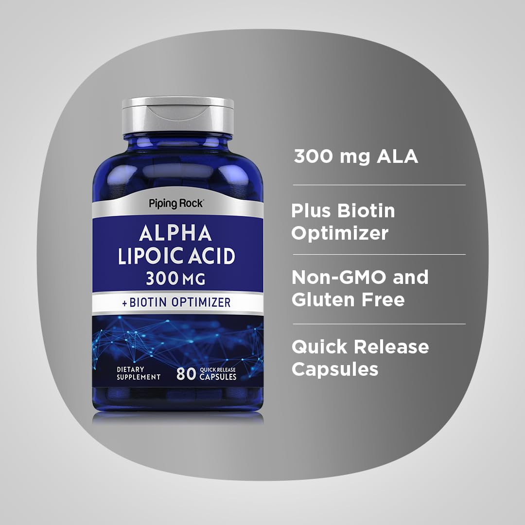 Piping Rock Alpha Lipoic Acid 300mg Plus Biotin Optimizer Capsule 80 Count