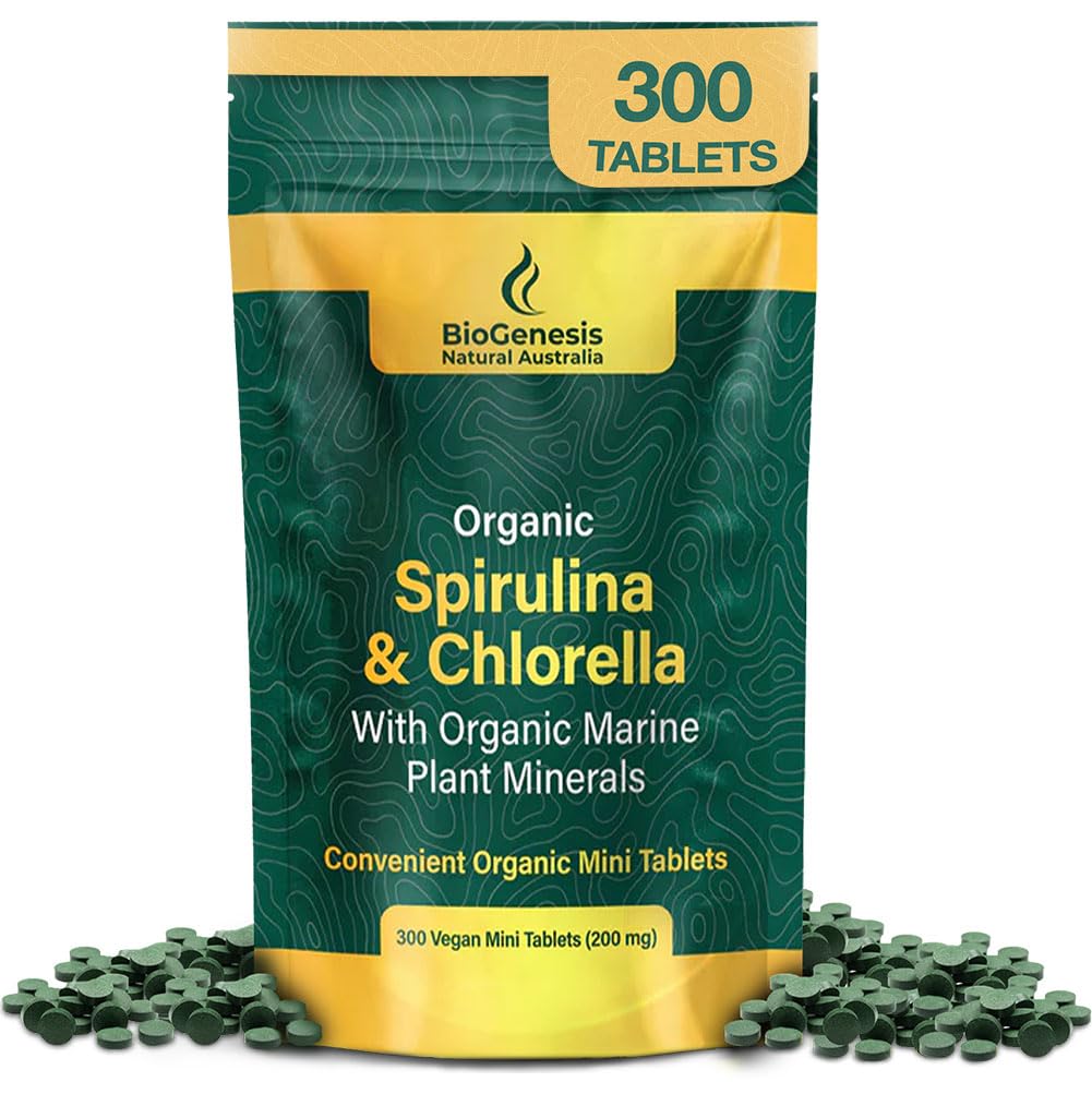 Biogenesis Organic Spirulina, Chlorella & Marine Plant Minerals 300 Tablets