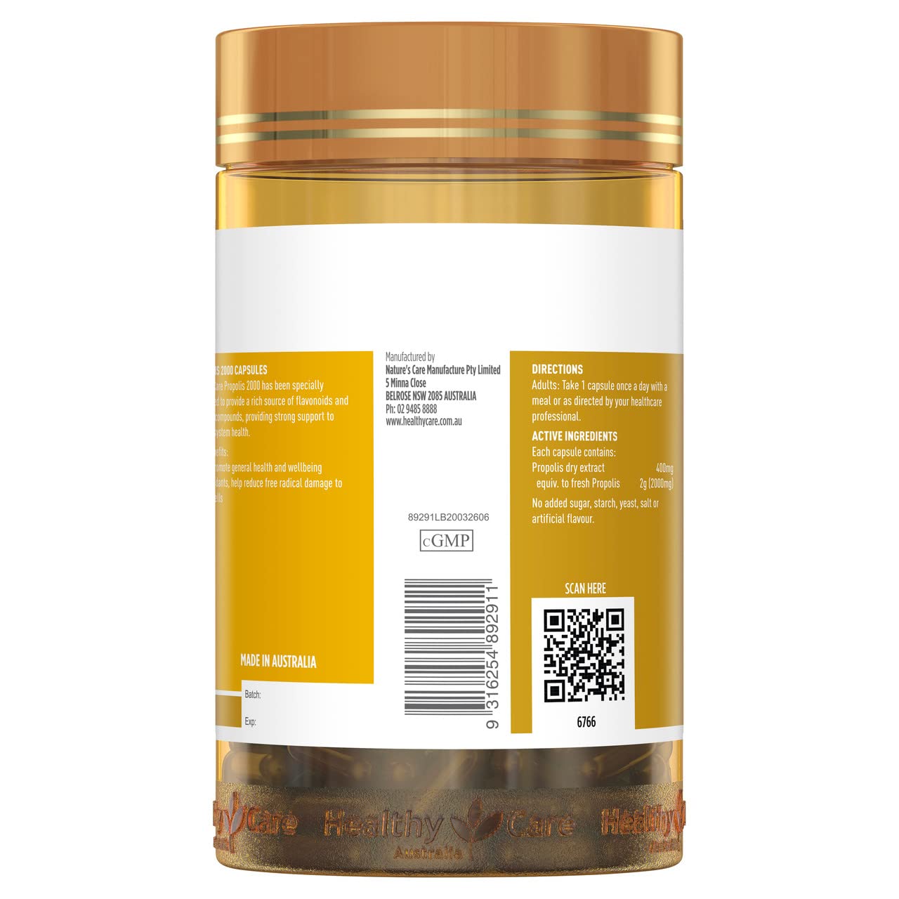 Healthy Care Propolis 2000 Capsules, 200 Count