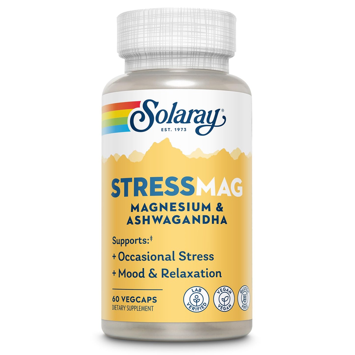 Solaray StressMag Magnesium Glycinate Plus Ashwagandha for Women and Men Capsules, 60 Count