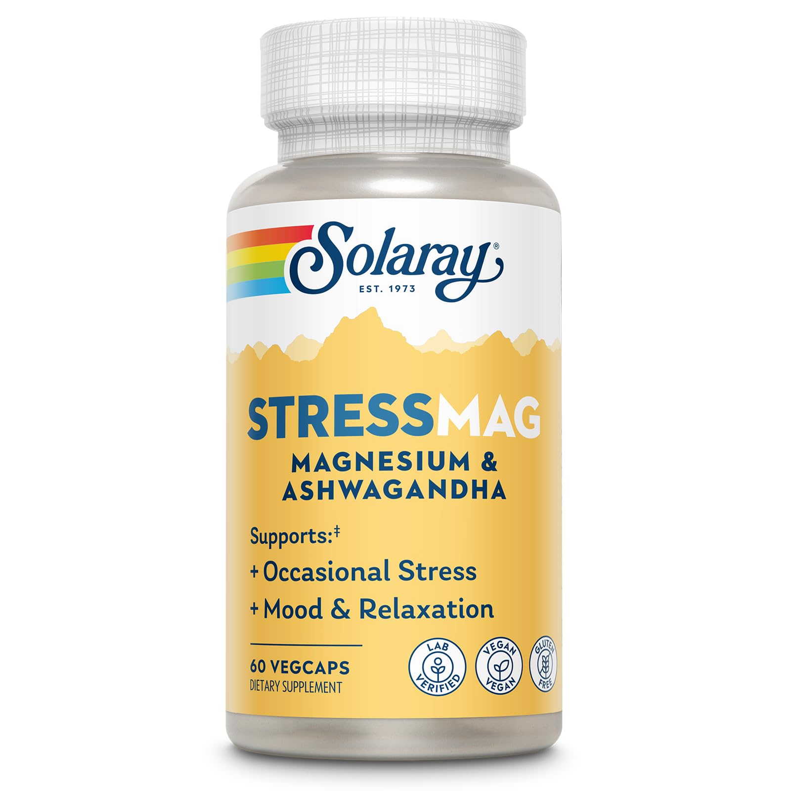 Solaray StressMag Magnesium Glycinate Plus Ashwagandha for Women and Men Capsules, 60 Count