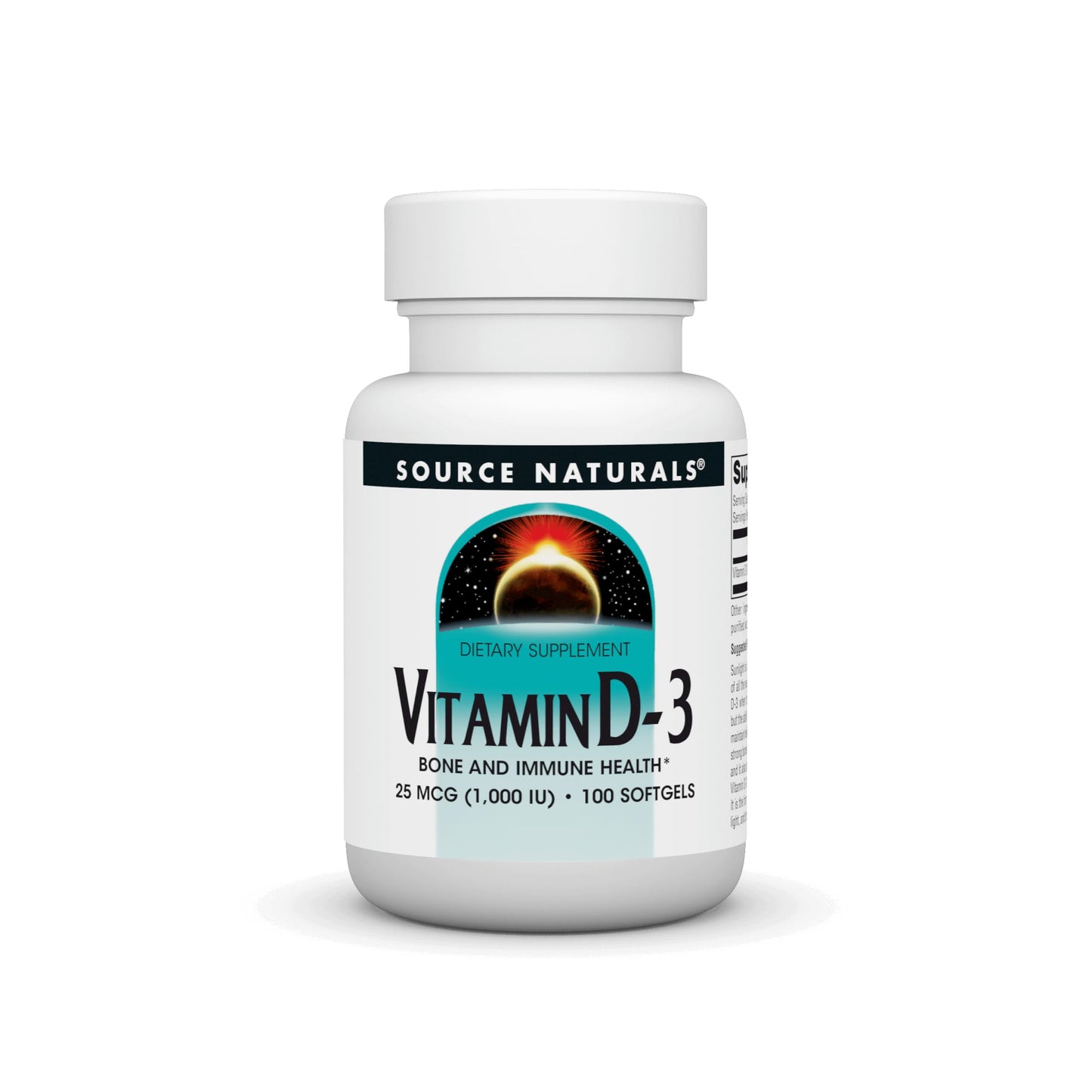 Source Naturals Vitamin D-3 1000 IU Supports Bone and Immune Health, Softgels, 100 Count