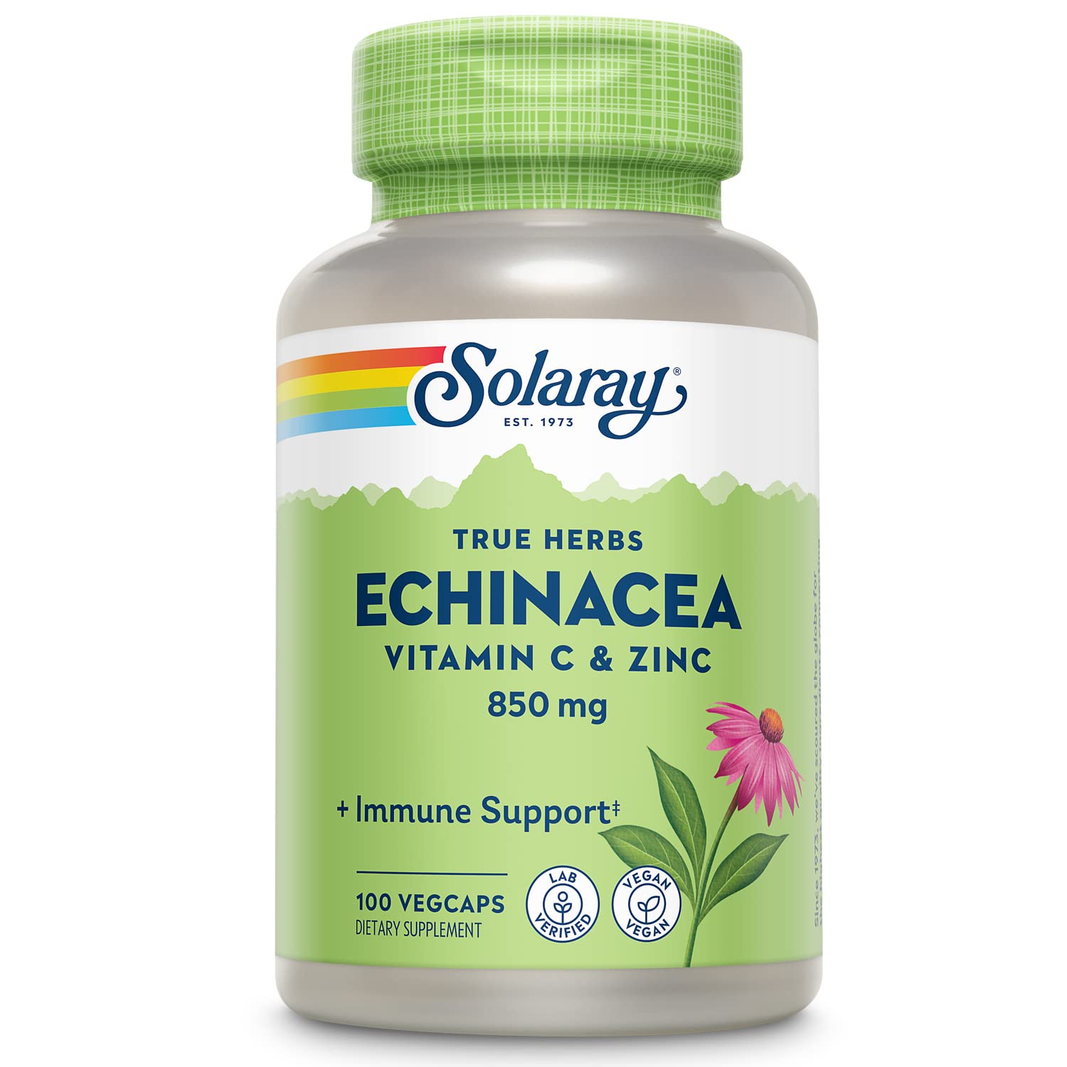 Solaray Echinacea Vitamin C and Zinc Wellness Formula Capsules 100 VegCaps