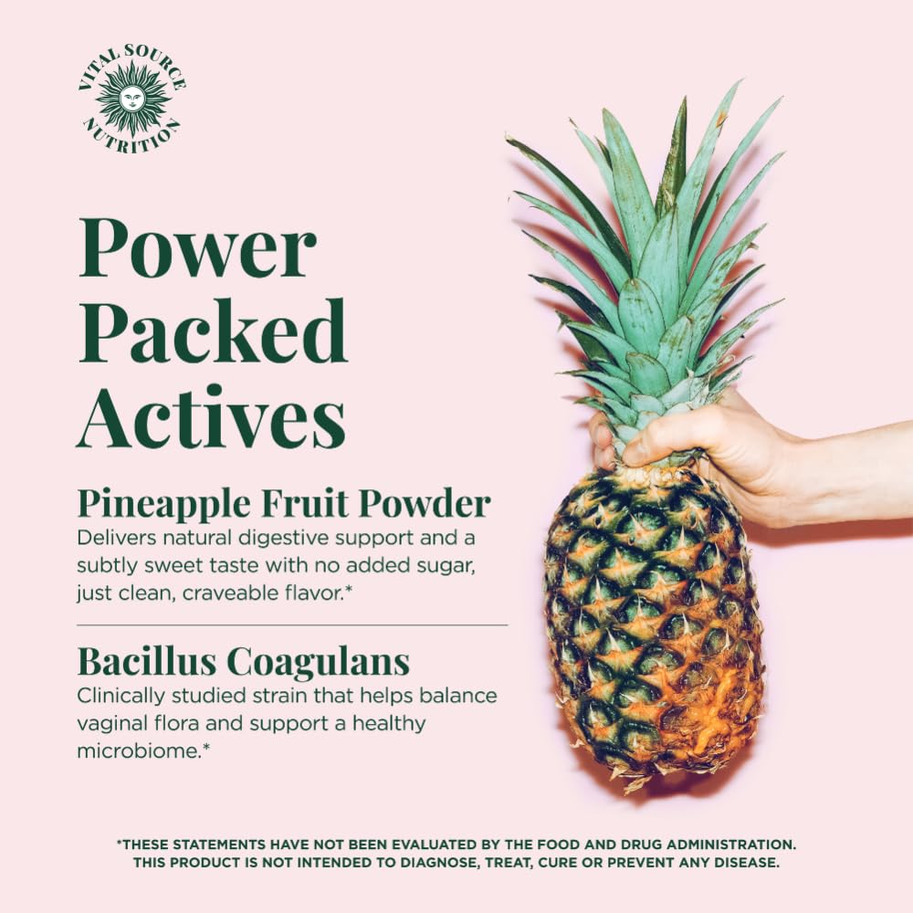 Vital Source Nutrition Vaginal Probiotic Gummies for Women - pH Balance and Immune Defense, Support Healthy Odor and Vaginal Flora - Vegan, Gluten-Free - Hawaiian Pineapple, 60 Gummies