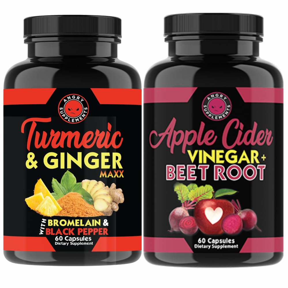 Angry Supplements Turmeric Ginger Maxx + Apple Cider Vinegar with Beet Root Capsules, 120 Count