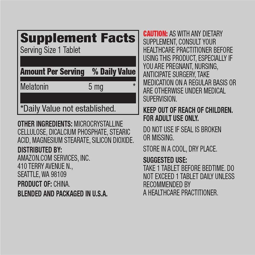 Amazon Elements Melatonin 5mg Capsules, 195 Count