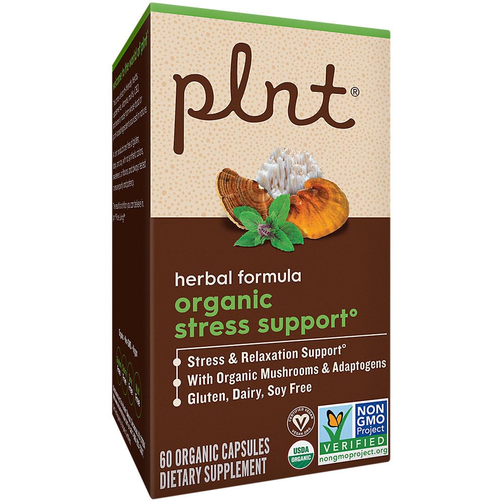plnt Organic Stress Support - Herbal Formula with Organic Mushrooms 60 Capsules