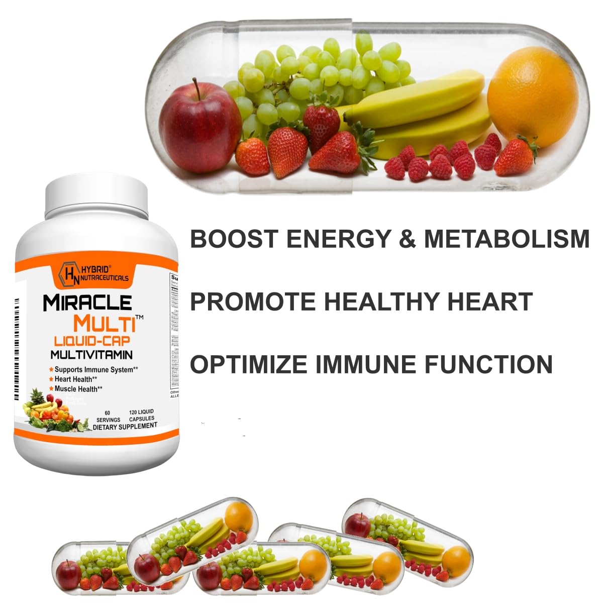 Hybrid Nutraceuticals MiracleMulti Liquid Multivitamin Capsules 120 Count