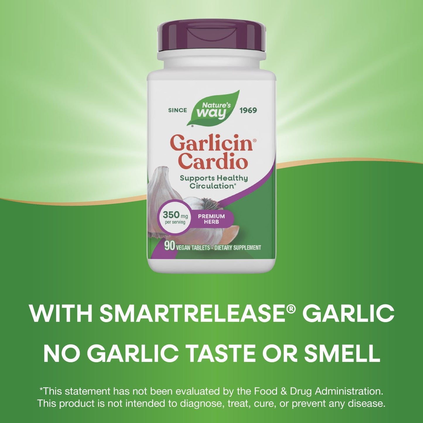 Nature's Way Garlicin Cardio Premium Herbal Healthy Circulation Support 350 mg per Serving 90 Tablets