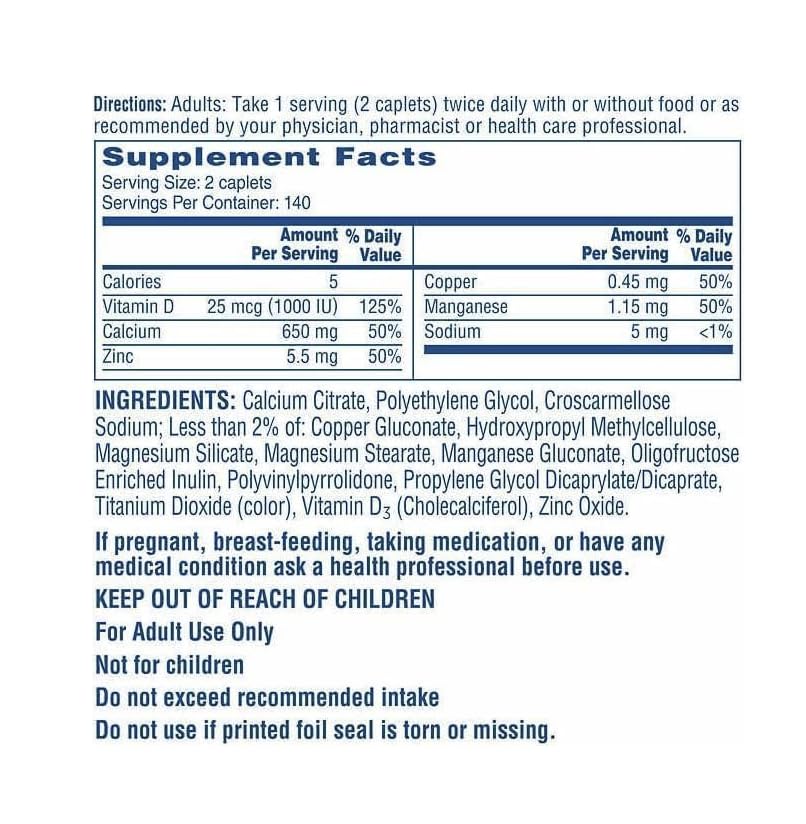 Generic Citra Maximum Plus, Calcium Citrate + Vitamin D3 Supplement Tablets 280