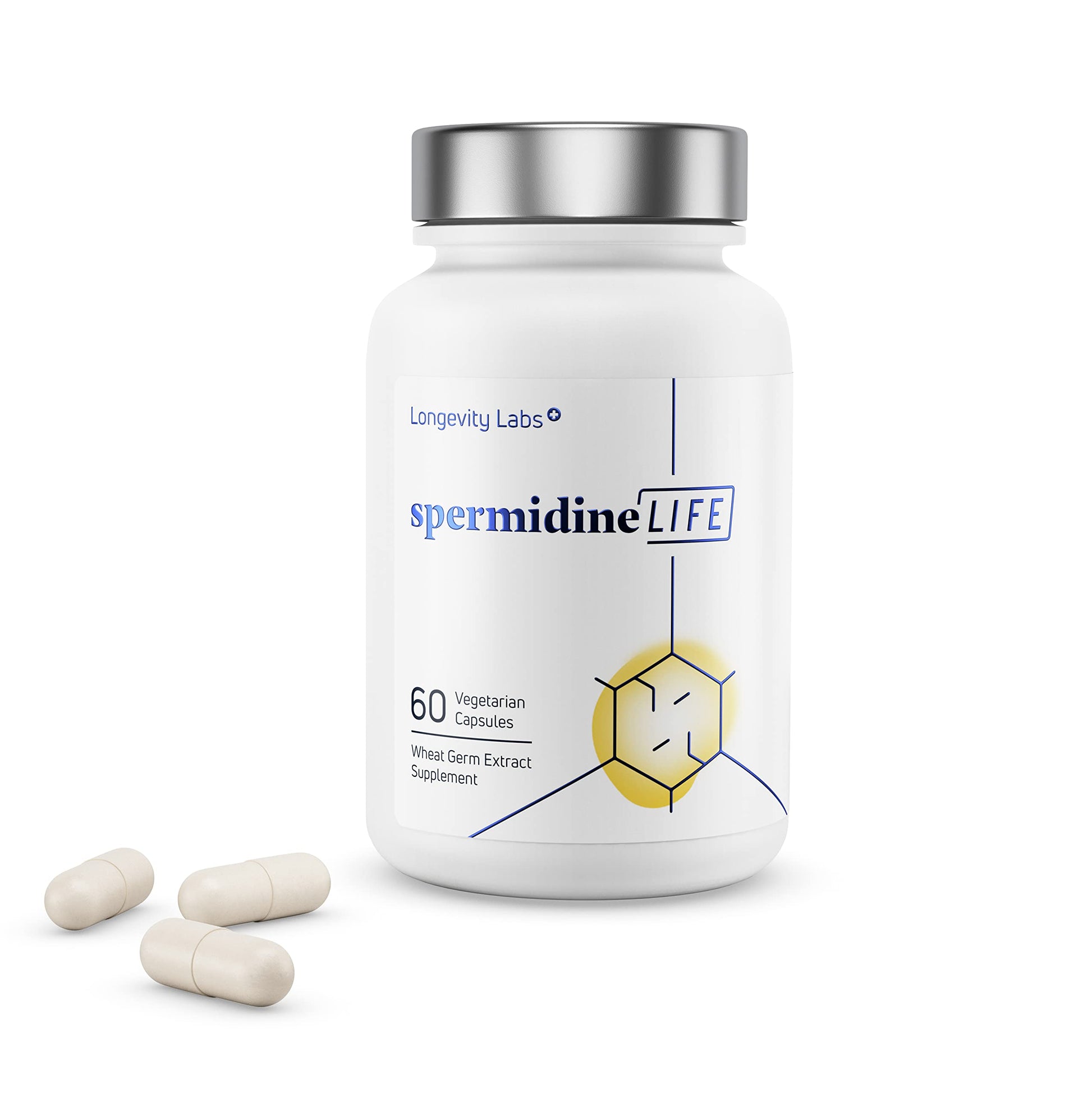 LONGEVITY LABS+ spermidineLIFE Natural Supplement, Non-Synthetic Plant-Based Wheat Germ Extract with High Spermidine & Zinc for Cell Renewal, Vegan, 60 Capsules