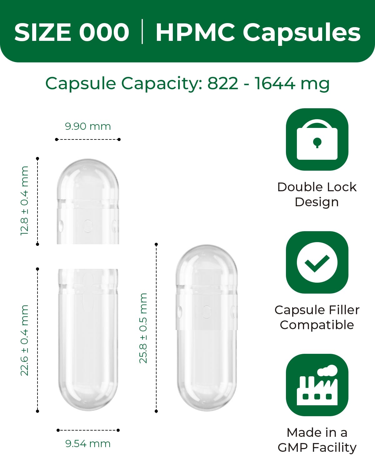 MéipaLien HPMC Empty Capsules Size 000-100 Clear, 100 Count