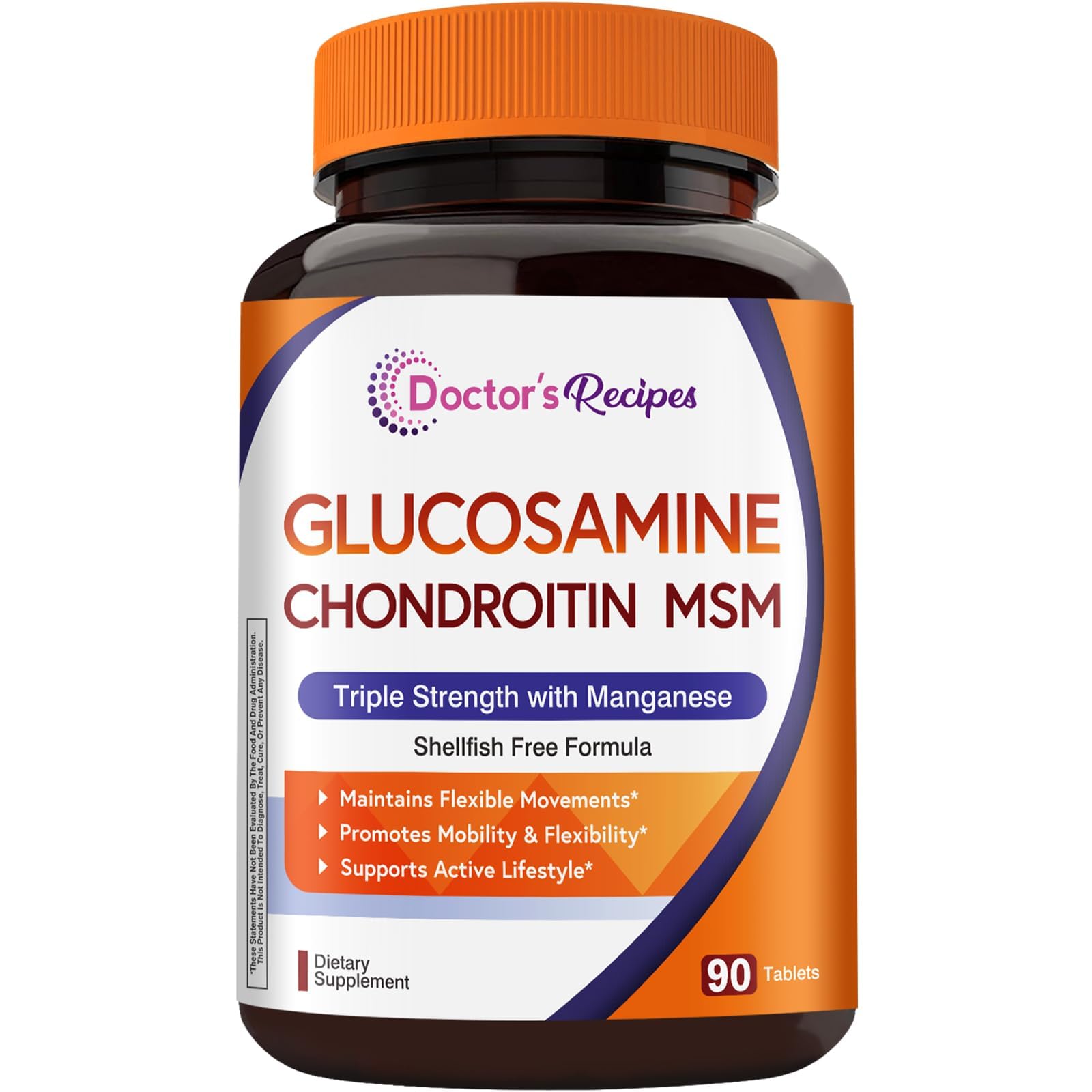 Doctor's Recipes Glucosamine Chondroitin MSM and Manganese Supplement 1800 mg Glucosamine HCl, 90 Tablets