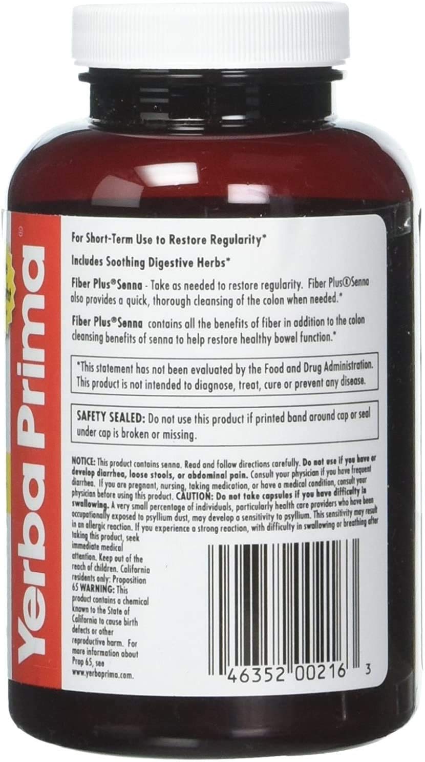 Yerba Prima Fiber Plus Senna Capsules, 180 Count