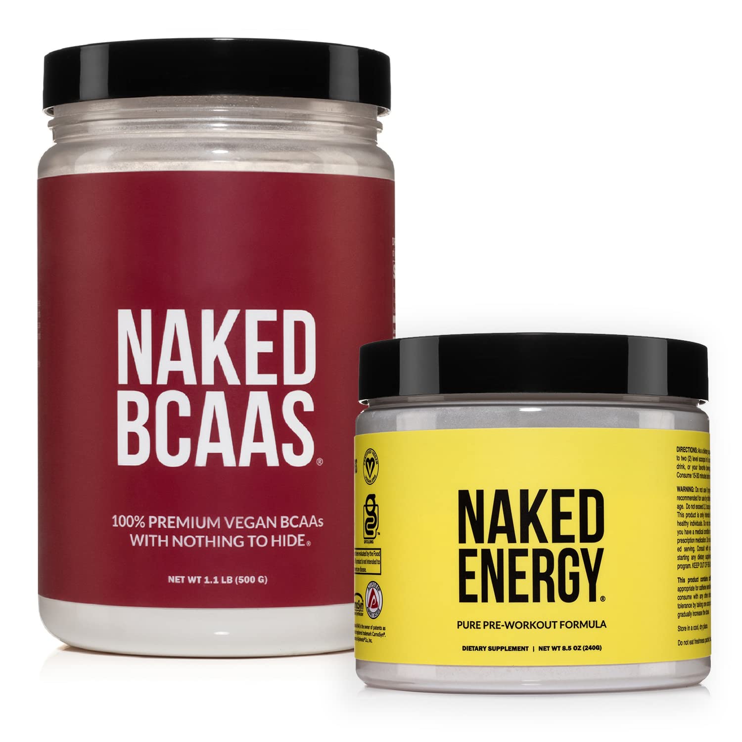 NAKED Vegan Energy and Performance Bundle Unflavored BCAAs Amino Acids Powder, 2-Pack