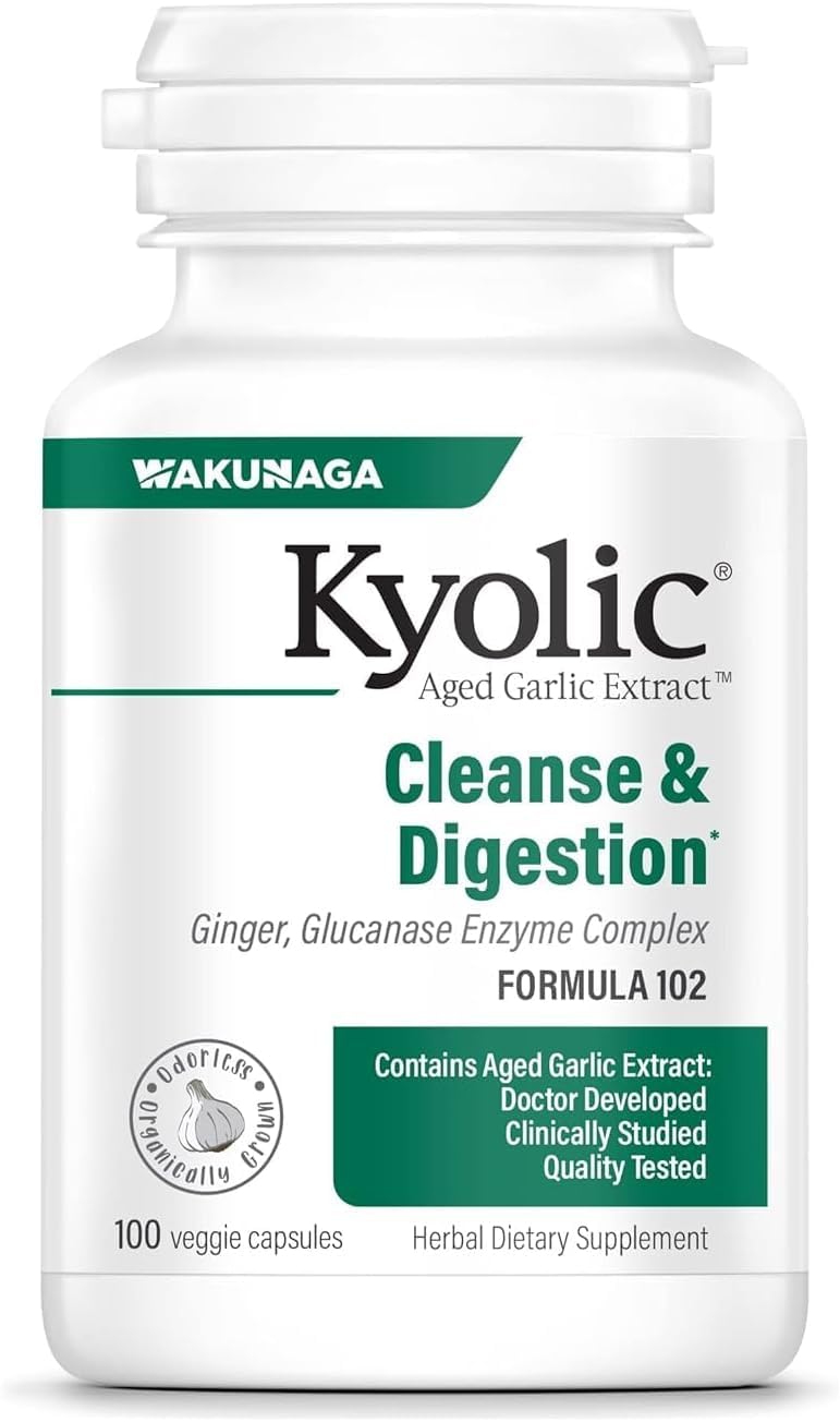 Kyolic Aged Garlic Extract Formula 102, Cleanse & Digestion*, Ginger and Enzyme Complex, 100 Tablets