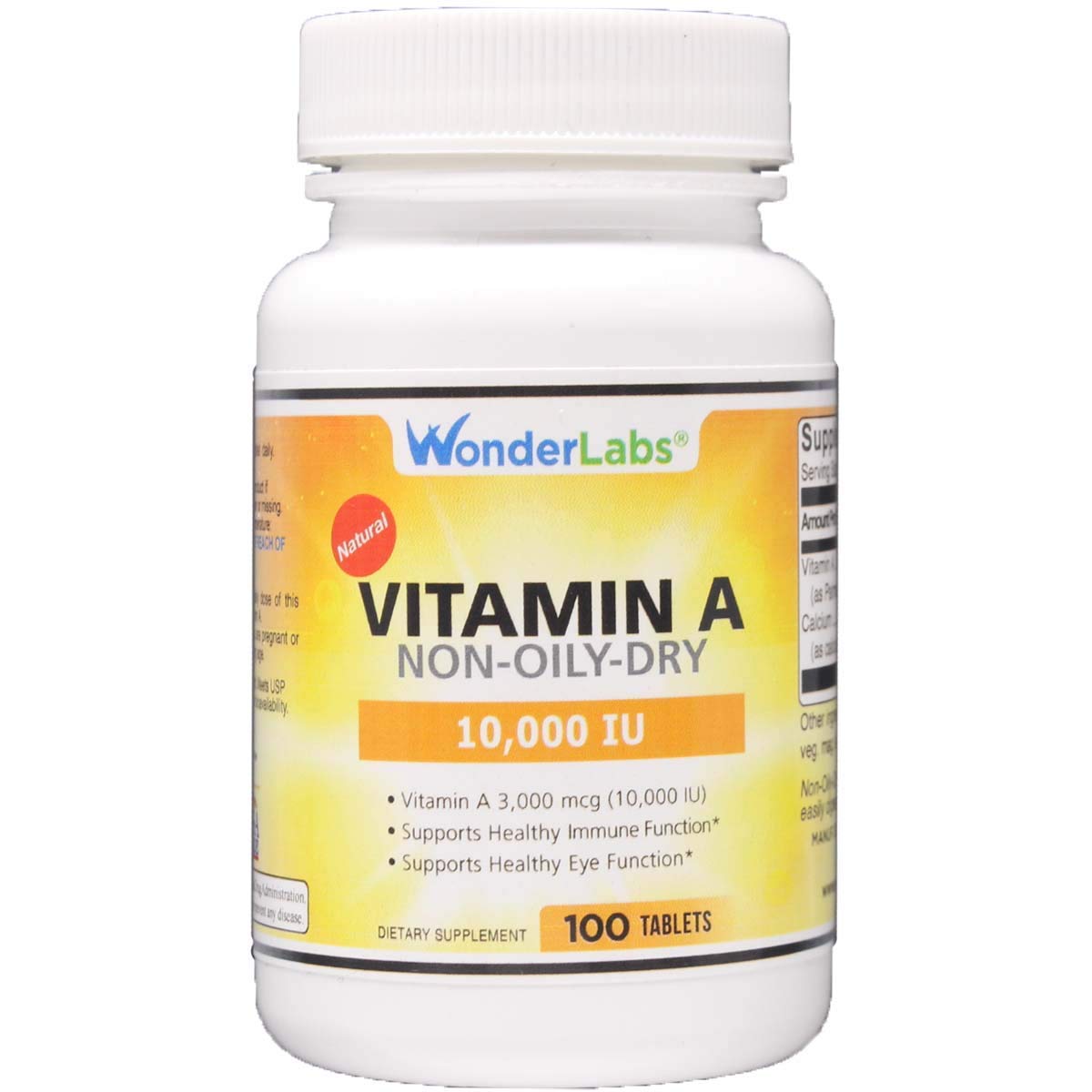 Wonder Laboratories Vitamin A 10,000 IU as Palmitate from Cod Fish Liver Oil Tablet, 100 Tablets