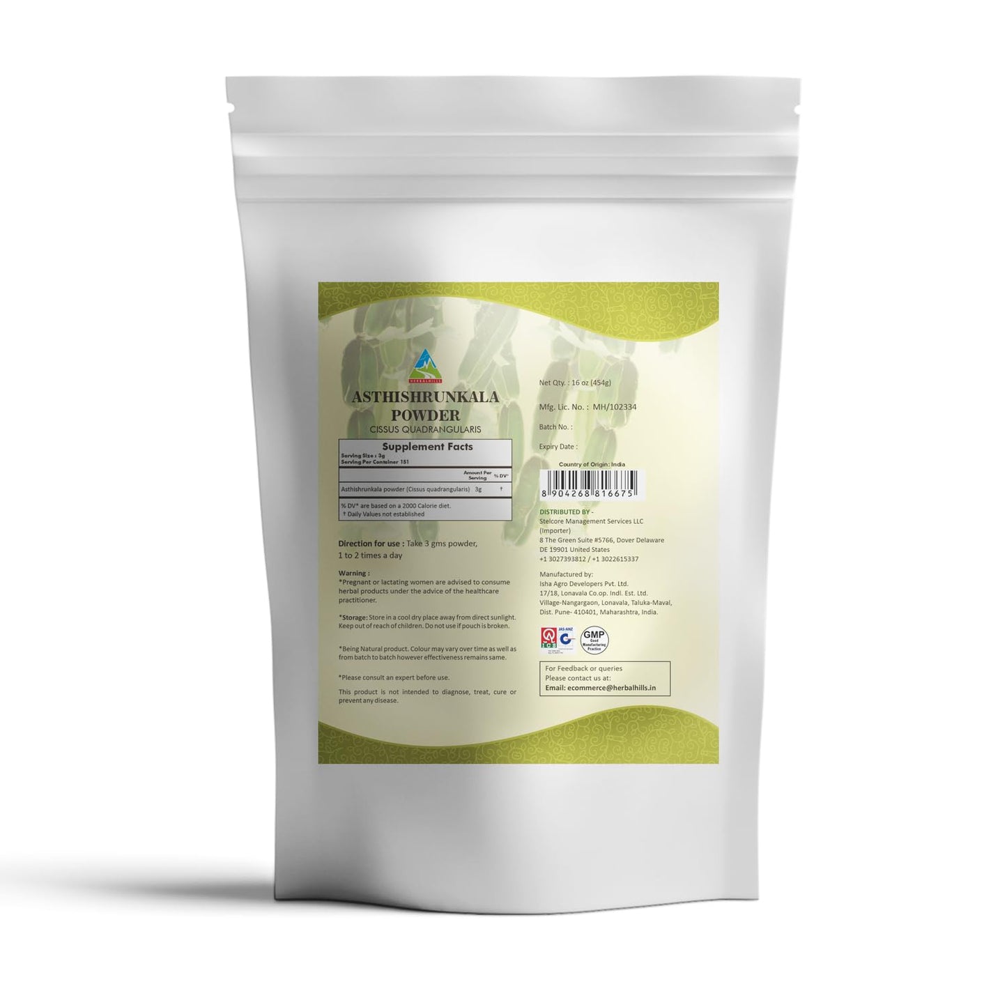 Herbal Hills Asthishrunkala Cissus Quadrangularis Powder 16 oz