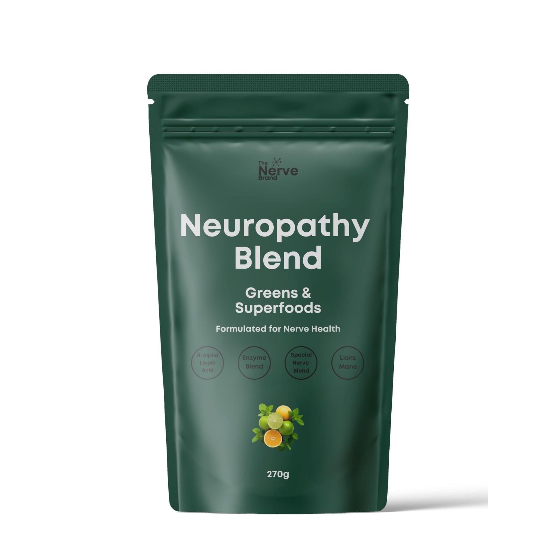 The Nerve Brand Neuropathy Superfood Blend Greens Powder with R Alpha Lipoic Acid & Lions Mane for Nerve Support, Citrus Breeze, 9.5 oz