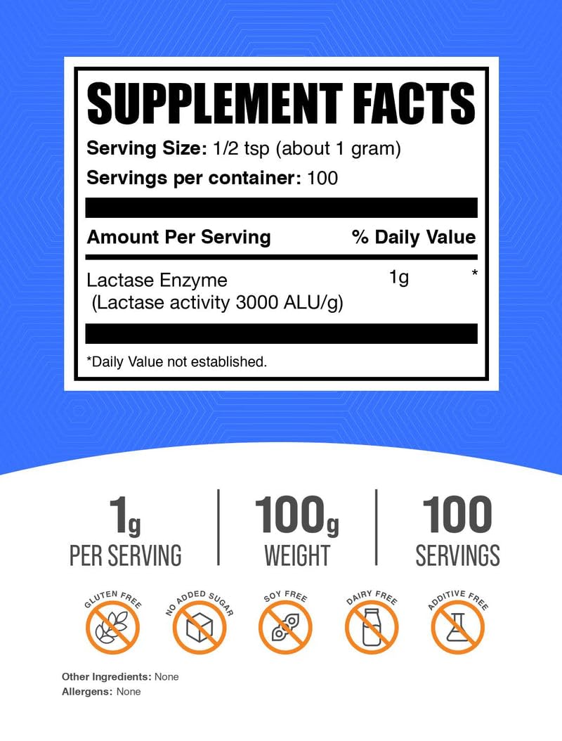 BulkSupplements Lactase Enzyme Powder, 3.5 oz