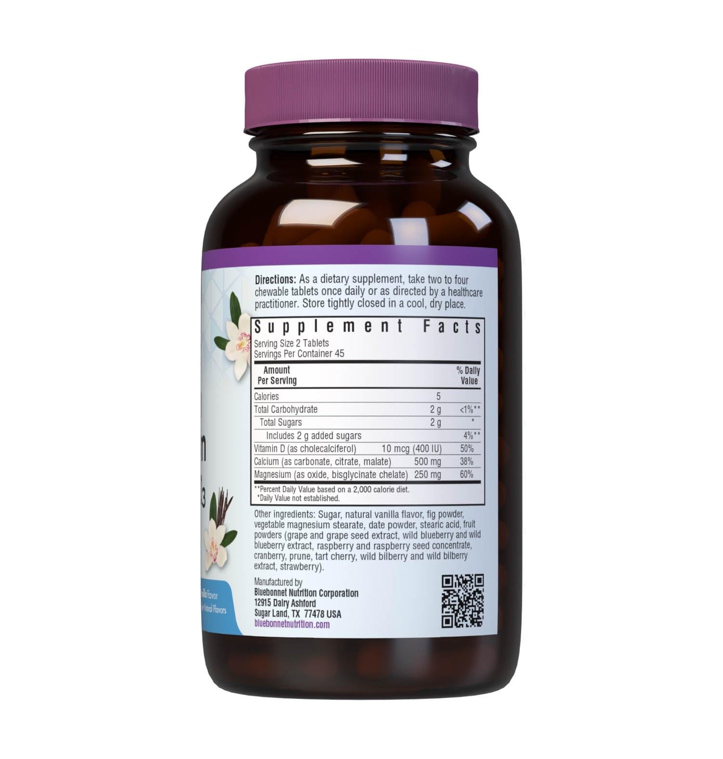 BlueBonnet Calcium Magnesium Plus Vitamin D3 EarthSweet Chewable Tablets, Vanilla Flavored, 90 Count