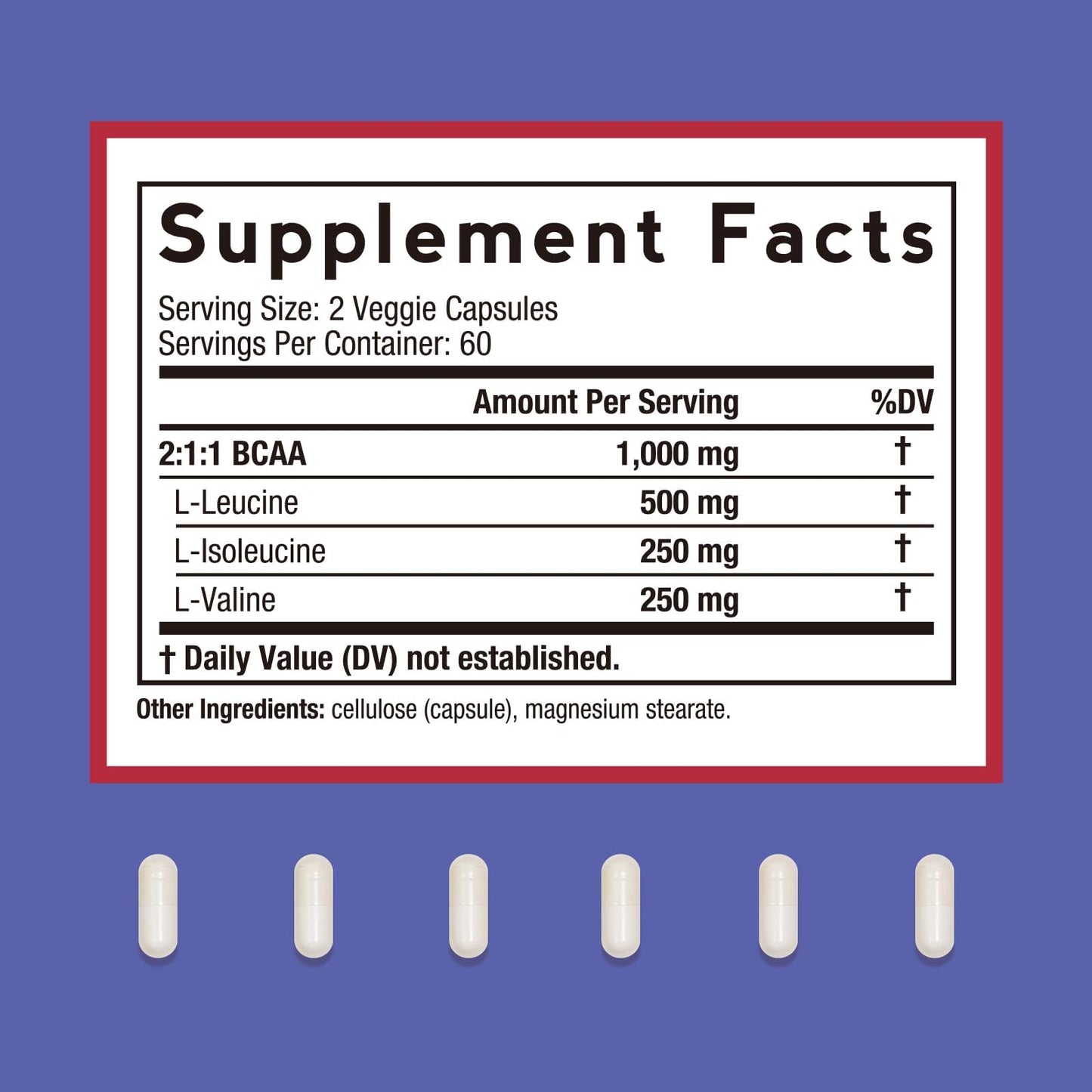Doctor's Recipes BCAA 1000 mg (2:1:1) L-Leucine L-Isoleucine L-Valine, Branched-Chain Amino Acids, Vegan Capsules, 120 Count