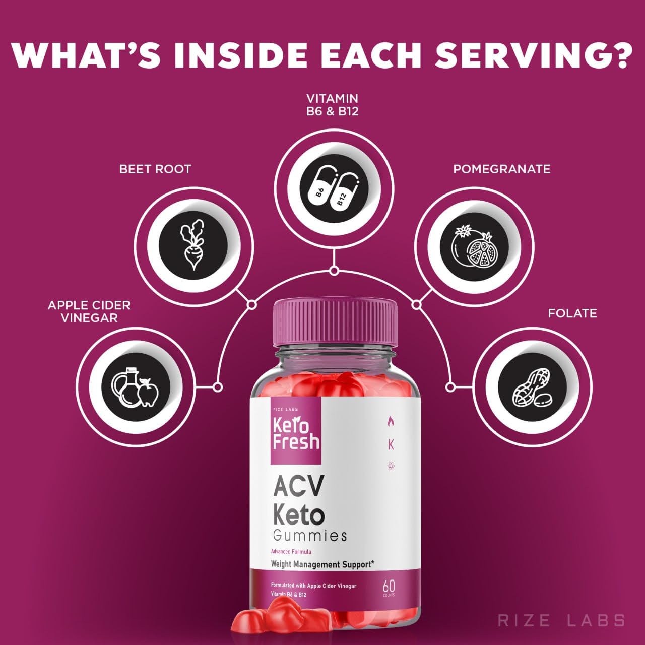 Rize Labs Keto Fresh ACV Gummies for Advanced Weight Loss, 60 Gummies