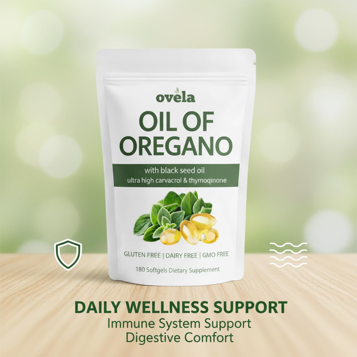Ovela Oil of Oregano with Black Seed Oil Softgels, 180 Count