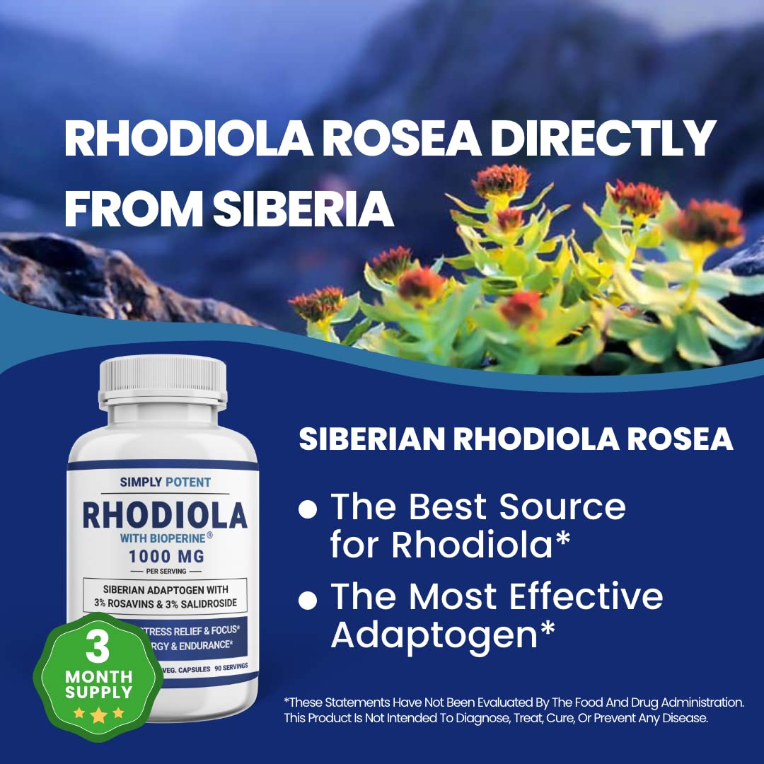 Simply Potent Siberian Rhodiola Rosea 1000mg, 180 Capsules