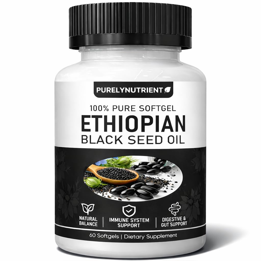 PURELYNUTRIENT Ethiopian Black Seed Oil Softgels with Thymoquinone 60 Count