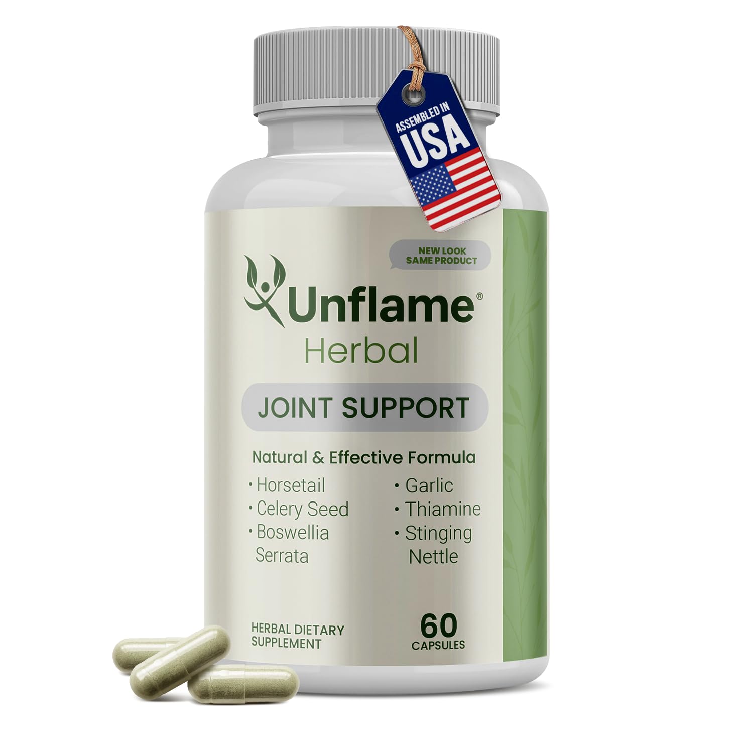 Unflame Herbal Supplement - Botanical Support for Joints, Back, and Muscles - Natural Herbal Blend - Dietary Supplement, 60 Capsules