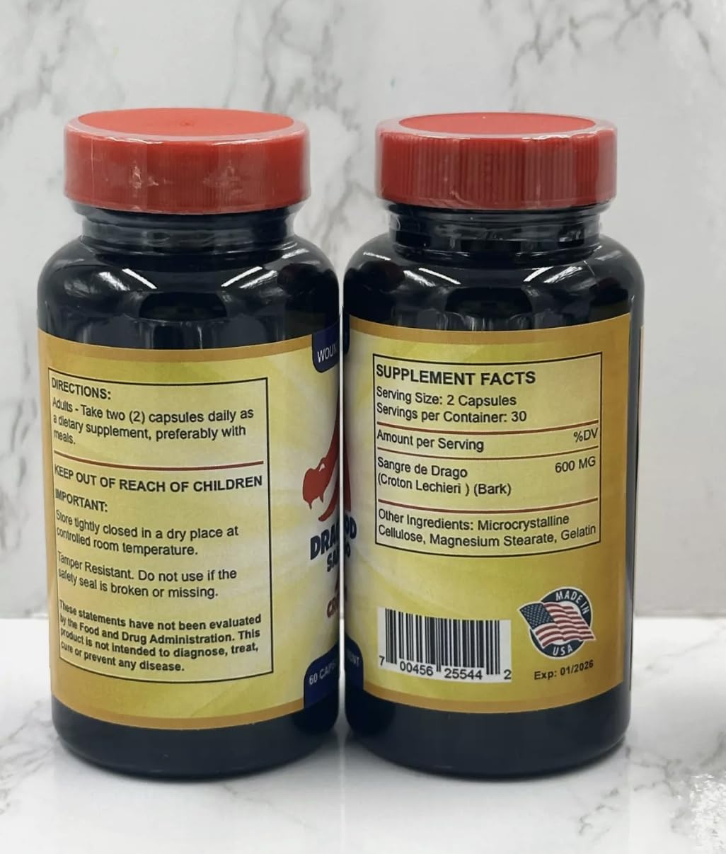 Generic Dragon's Blood Resin Extract Croton Lechleri Sangre de Drago (Sangre de Grado) Digestive Health Supplement Capsules, 60 Count