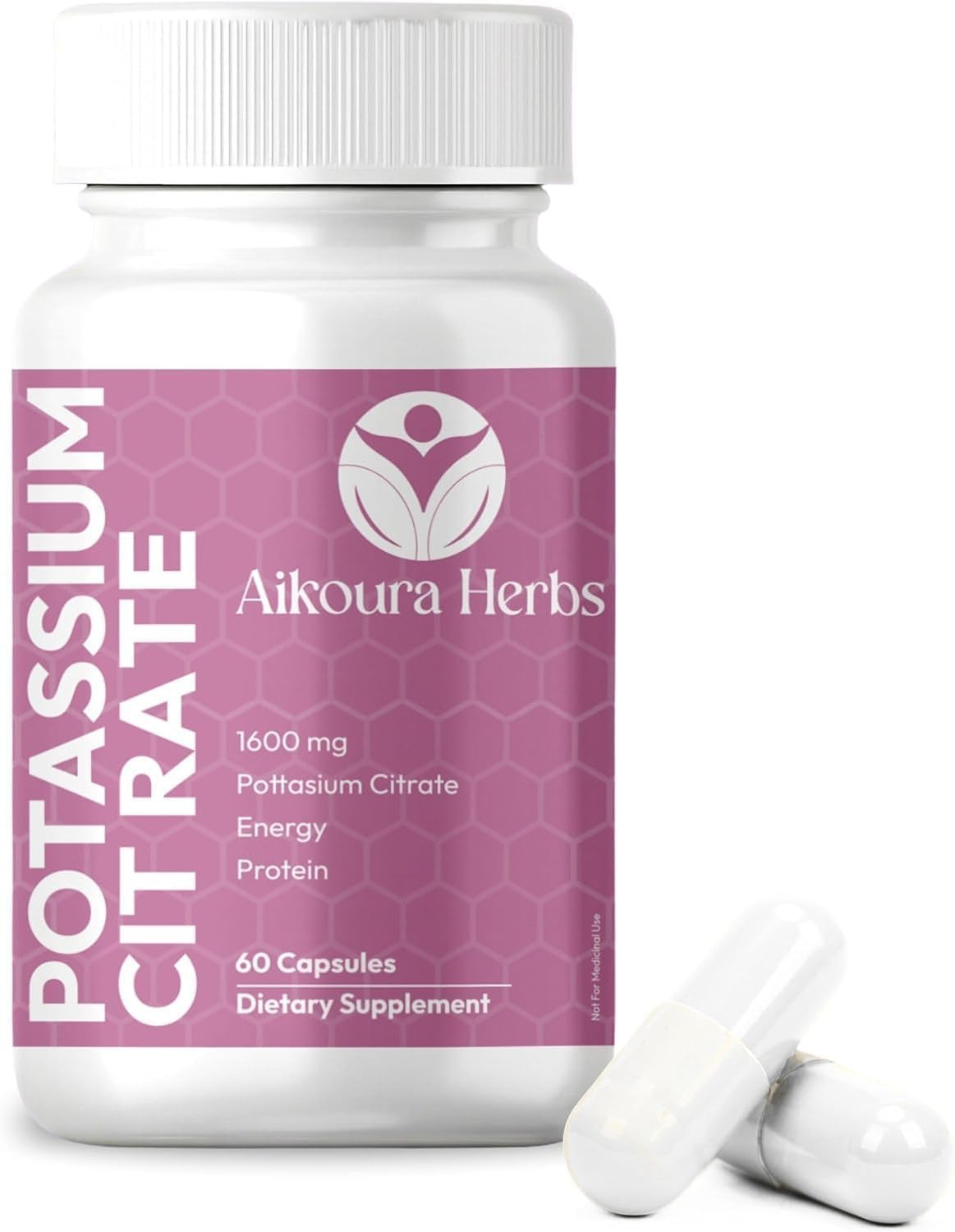 AIKOURA HERBS Potassium Citrate Capsules 1600 mg, 60 Vegan Capsules